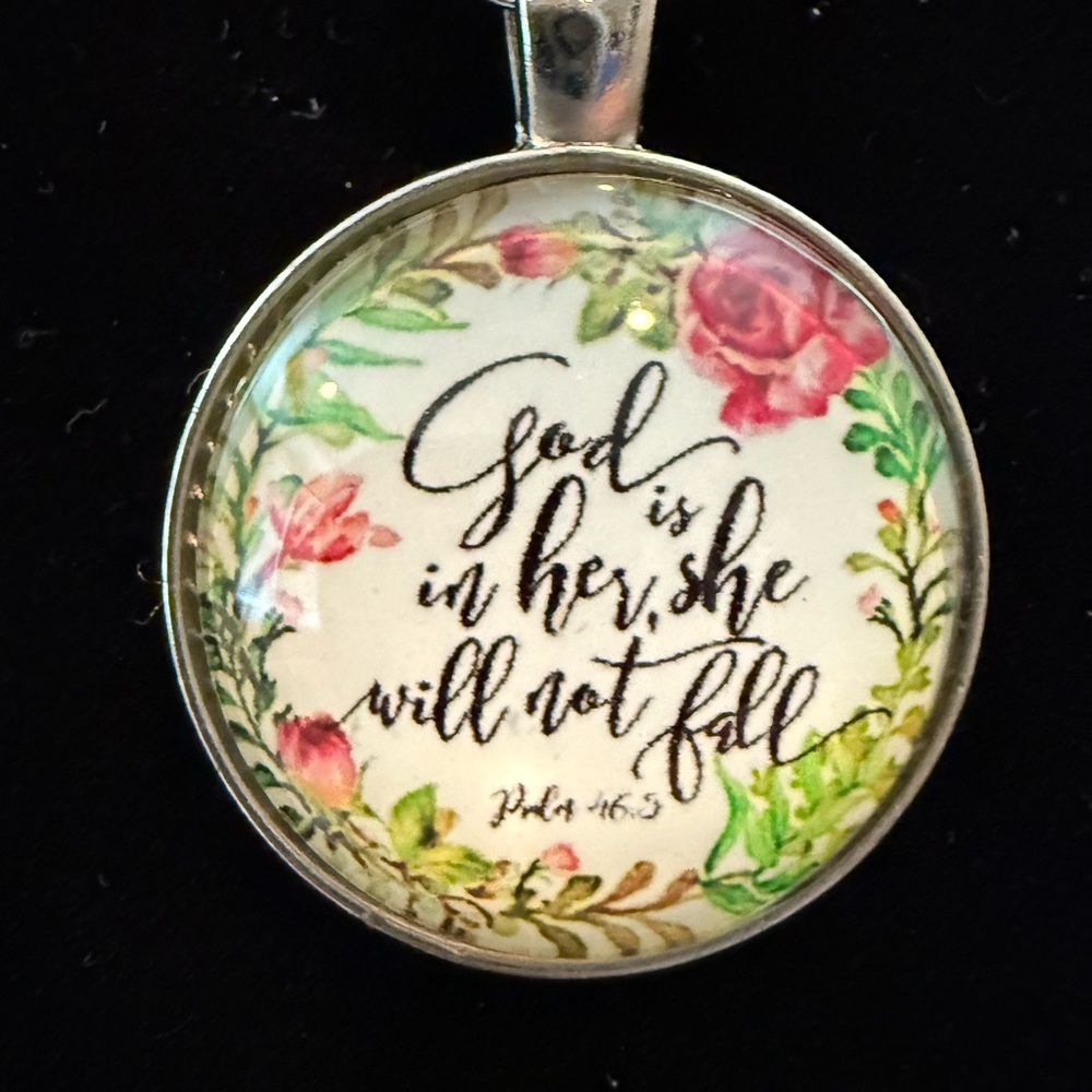 “God is With Her, She Will Not Fail” Floral Pendant Necklace
